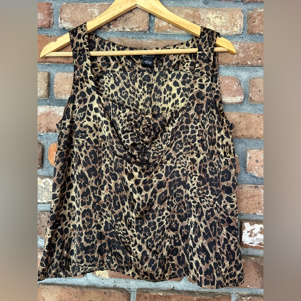 Vintage Parisian Animal Print 100% Silk Blouse Size Large